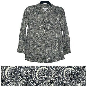 Foxcroft Appleseeds Shirt Size 8 Paisley Button Closure Wrinkle Free Cotton